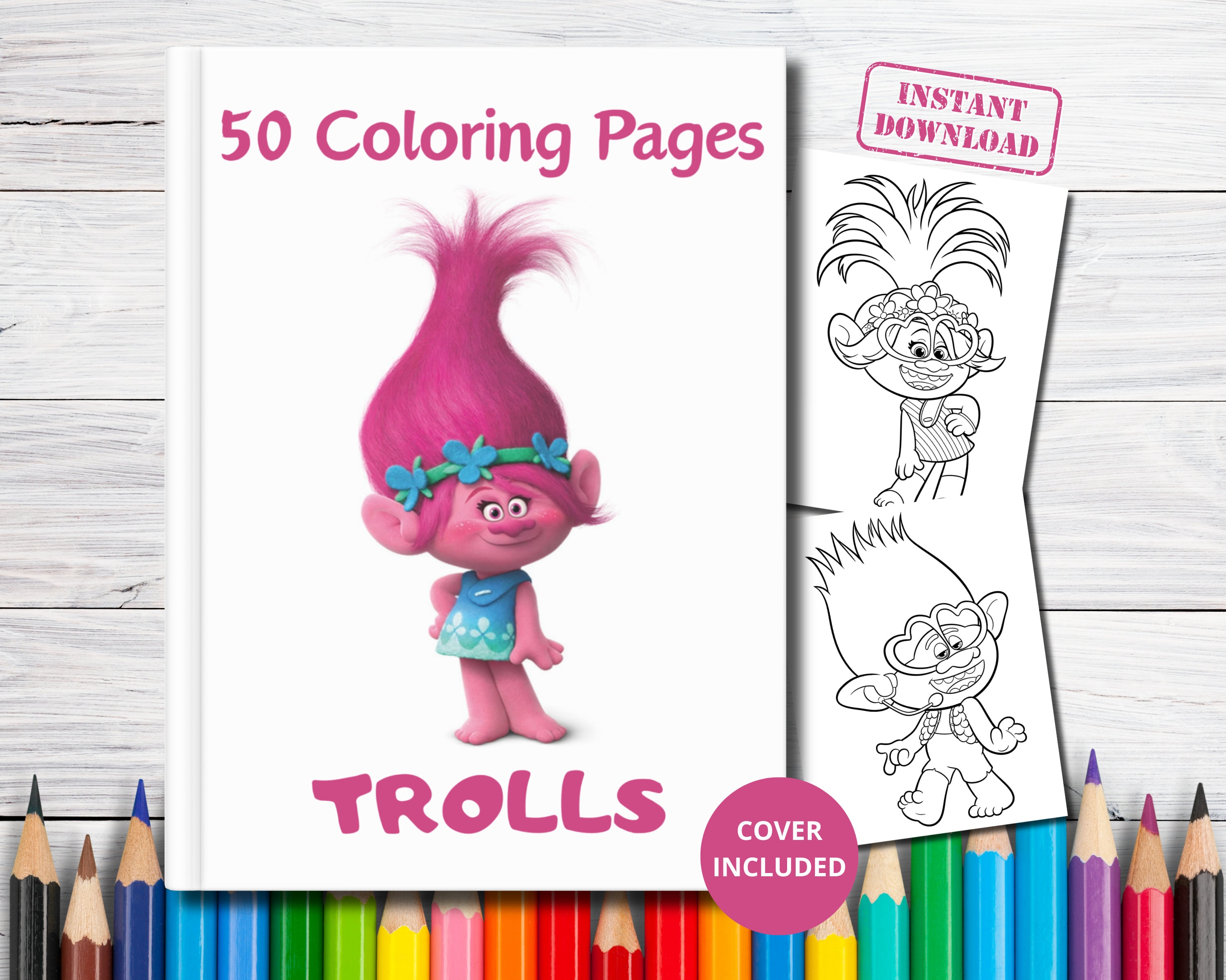 Kids Trolls Carry Along Coloring Set Drawing Activity 5 Colours 64 Sheet 