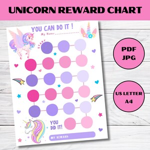 Unicorn Reward Chart : Kids Chore & Behavior Tracker (PDF)