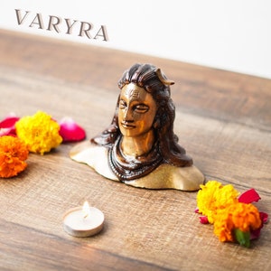 Shiva Adiyogi God Idol Handmade Statue, Handcrafted fine sculpture with exceptional detailing, Antique Brown Finish