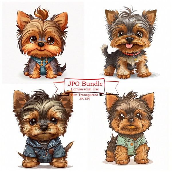 Yorkshire Terrier Puppies Clipart, High Quality JPG Digital Image Downloads for Commercial Use, Wall Art, Nursery Decor, Card Making.digital