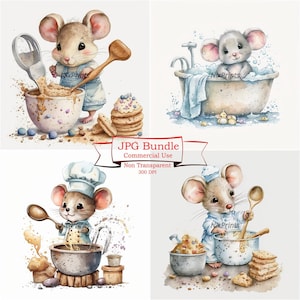 Mouse Baking Clipart, Mouse Bathroom, Chef, Kitchen Clipart - Disegni adorabili e stravaganti per la casa, l'artigianato e progetti fai-da-te
