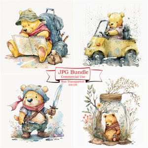 Cute Winnie the Pooh Clipart para conducir temas de motos y coches /Pack de imágenes prediseñadas de oso imprimible Descarga instantánea JPG / 300 DPI, imágenes prediseñadas de animales