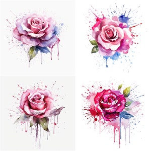 Rose Paint Splash Watercolor Digital Clipart Digital Paper Crafting ...