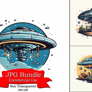 Cartoon UFO: Vibrant T-Shirt Vector Graphic Clipart,Digital Paper Crafting, Digital Planner, POD Designs Bundle, Commercial Use,300 DPI