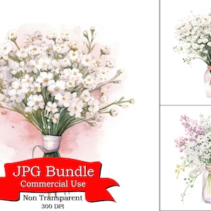 Aquarel baby's adem bloem clipart boeket, digitale papier Crafting, digitale planner, POD ontwerpen bundel, clipart voor digitale stickers