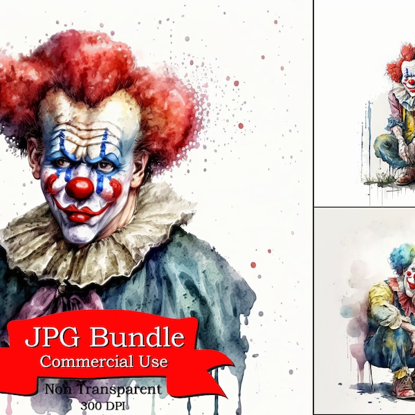 Clipart de dessin animé de clown aquarelle vibrante, Clipart de thème de cirque drôle lunatique, 300 DPI, non transparent, téléchargement numérique, utilisation commerciale