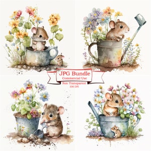 Baby Mouse Clipart Set - JPG di alta qualità, Sublimazione, Acquerello, POD, Arte digitale, Forniture per pianificatori, Mestiere di carta digitale.