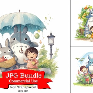 Urocze japońskie dzieci bawiące się z Totoro Clipart, sztuka ścienna do toalety, projekt dla Aqua Air Jordan, plik dla CNC