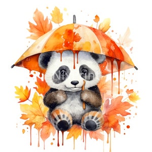 Panda Fall Foliage Clipart, Fall Clipart, Wall Art voor slaapkamer vrouwen, afbeelding voor dekens, ontwerp voor Instagram, digitale sticker voor shirt