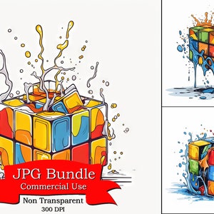 Cubo Clipart, fusione del cubo di Rubik: T-shirt Design vettoriale, opera d'arte piatta e unica, uso commerciale, 300 DPI