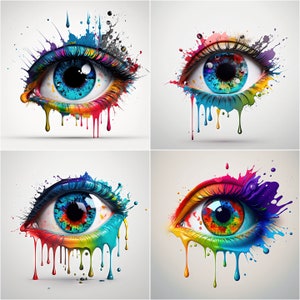 Eye Clipart, Eyeball Splashes in Colorful Colors: A Vibrant and Dynamic Clipart Image, Commercial Use, 300 DPI, Apparel, Wall Art
