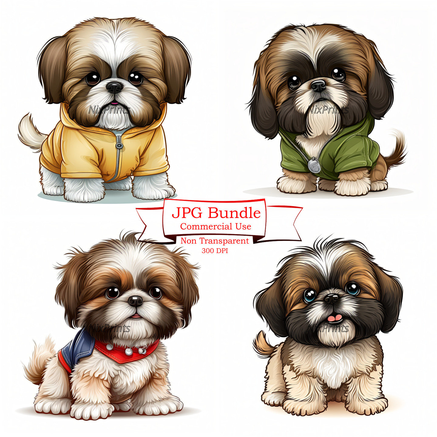 Shih Tzu Puppy Digital Painting Clipart Cute Sheepdog - Etsy