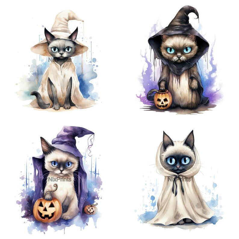 Siamese Clipart, Cat Clipart, Spooky Halloween Costume, Ghost, Witch Clipart, Design For Bag, Wall Art For Kids, Designs For Bags image 5