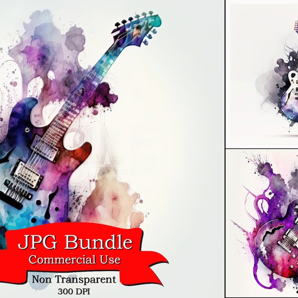 Electronic Guitar  Smoke Jazz Mood: Watercolor Music Cliparts, Non-Transparent Background,Concert & Music-Themed Project,commercial use