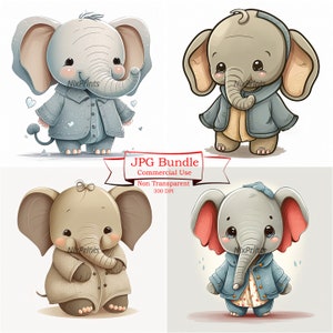 Baby Elephant Clipart,cute elephant with coat,Baby Animals Clipart |Watercolor Elephant Clipart |Elephant Baby Shower Clipart |Nursery Decor