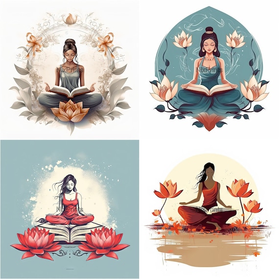 Yoga Woman Lotus Flower Clipart, Wall Art For Womens Bathroom, Poster For Kids, Clipart For A Gardener, Digital Sticker For Kindle