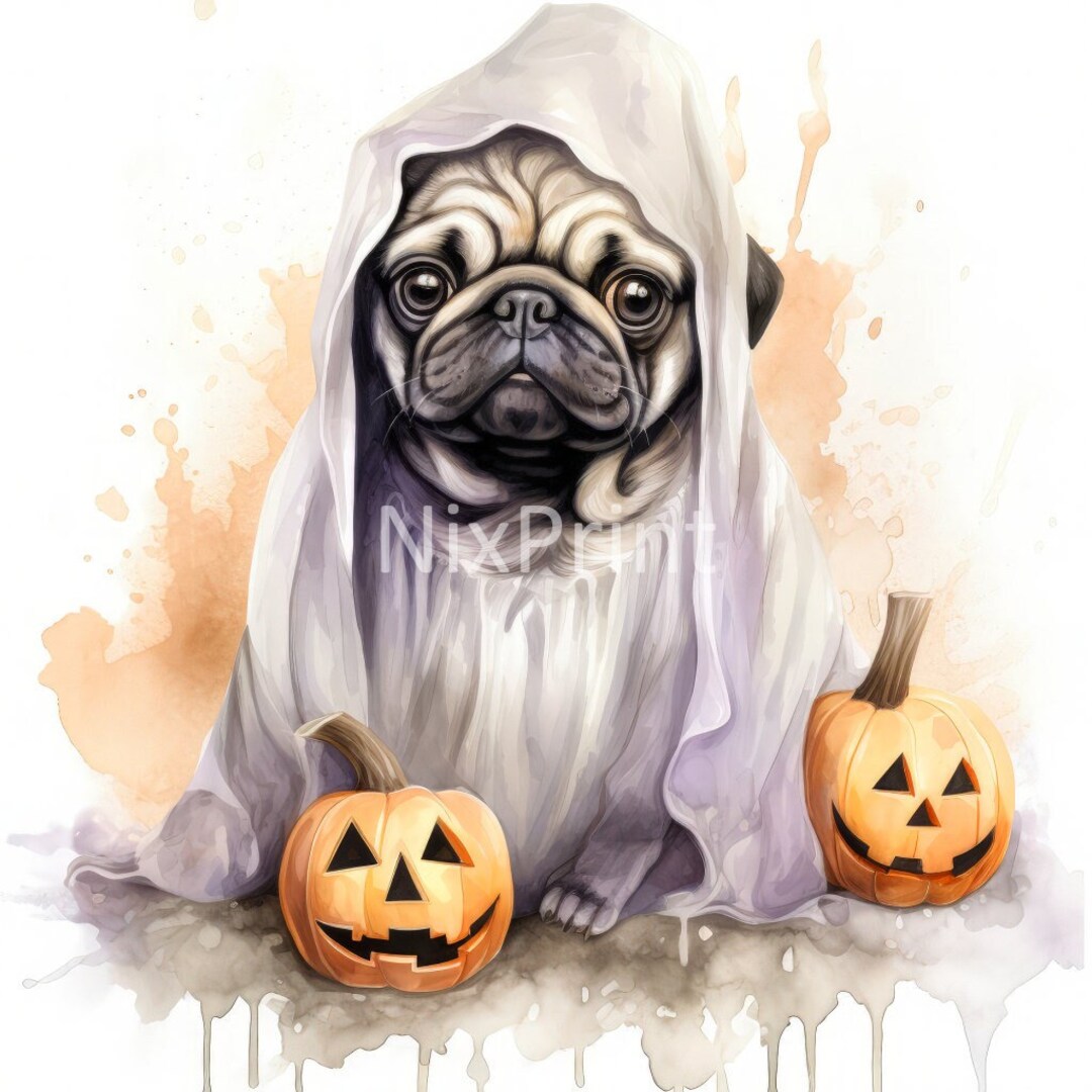 Pug Clipart, Dog Clipart, Halloween Clipart, Spooky Halloween Costume ...