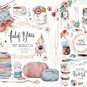 Get Cozy with Watercolor Knitting and Crochet Clipart with so many other elements on Etsy, Commercial Use, Digital Download, JPG format