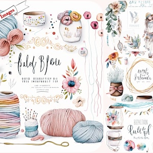 Get Cosy with Watercolor Knitting and Crochet Clipart avec tant d'autres éléments sur Etsy, Utilisation commerciale, Téléchargement numérique, format JPG