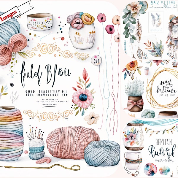 Get Cozy with Watercolor Knitting and Crochet Clipart with so many other elements on Etsy, Commercial Use, Digital Download, JPG format