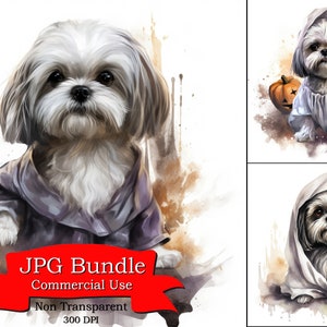 Shih Tzu Hund Clipart, gruseliges Halloween Kostüm, Geist, Hexe Clipart, Wandkunst für Männer, Datei für Becher, Wandkunst für kleine Wand