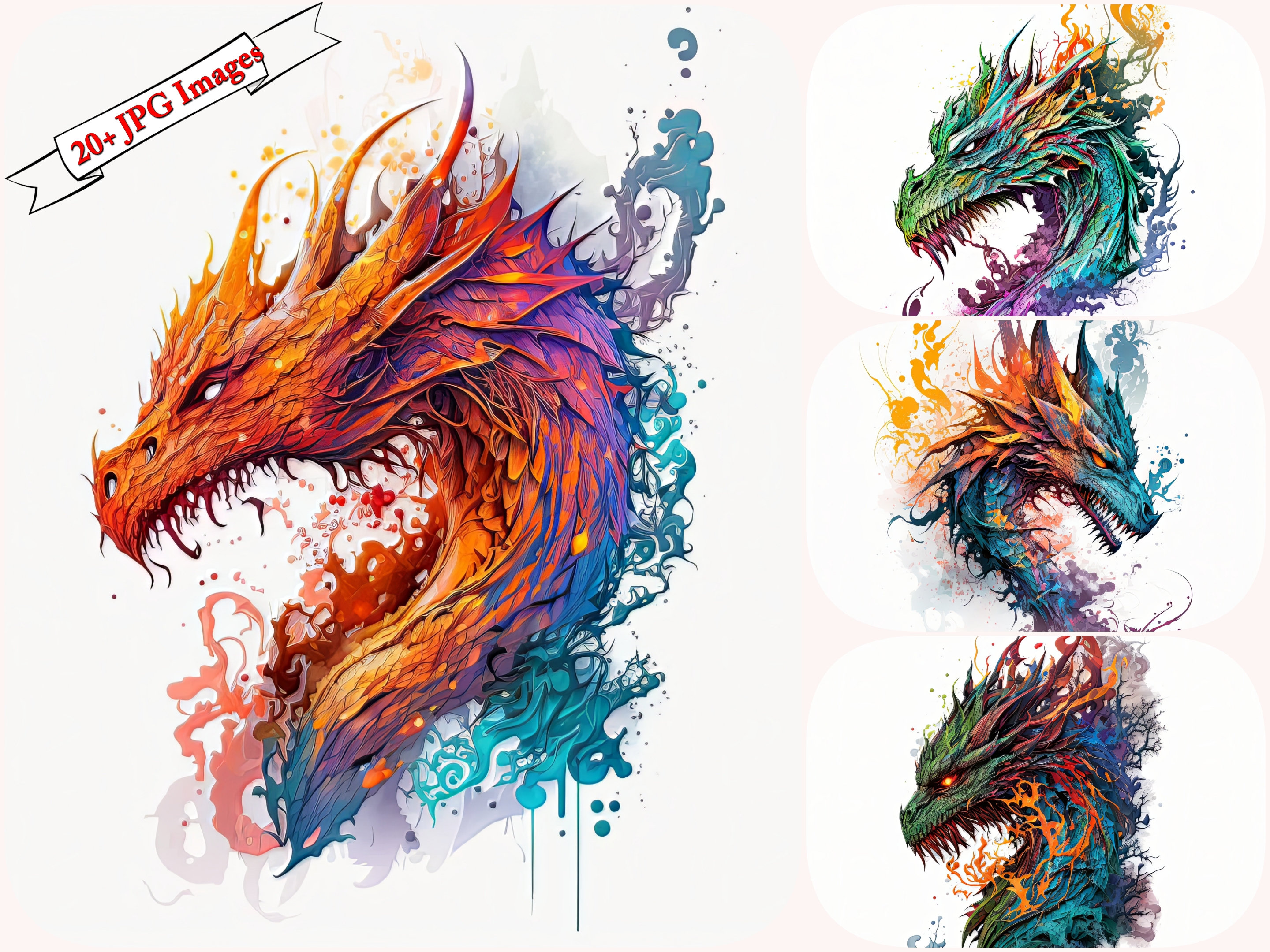 Fantasy Dragon Clipart Designs Bundle Jpg for Sublimation Printing and ...