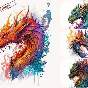 Fantasy Dragon Clipart Designs Bundle jpg pour impression par sublimation et usage commercial, Fantasy Fire Dragons Clipart aquarelle, art mystique