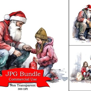 Santa Giving Clipart regalo di Natale senzatetto ragazza, disegno della camicia, sfondo per l'elenco di Etsy, foto per cappuccio, arte della parete per la decorazione domestica
