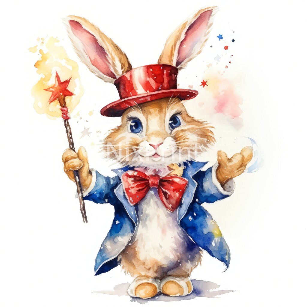 Rabbit Clipart, in a Magician's Costume, Magician Clipart, Performing a ...