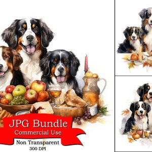 Süßer Berner Sennenhund, Thanksgiving-Themen, Familienessen-Szenen, Kunst für Über Bett, Digitaler Aufkleber für Tasse, Wandkunst für Eingangsweg