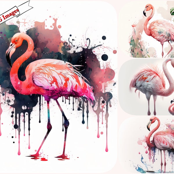 Beautiful Watercolor Flamingo Clipart Set for Tropical Summer Designs ,Baby Flamingo Floral Clipart Watercolor Clipart Spring Floral .