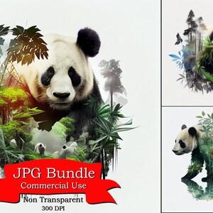 Doppelbelichtung Panda und Dschungel Natur Clipart, digitaler Download, undurchsichtiger Hintergrund, kommerzielle Nutzung
