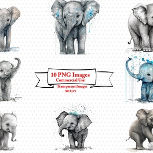 Leuke aquarel olifanten digitale downloadbundel - PNG transparante achtergrond - commerciële rechten om uw eigen items te versieren Digital Deigns