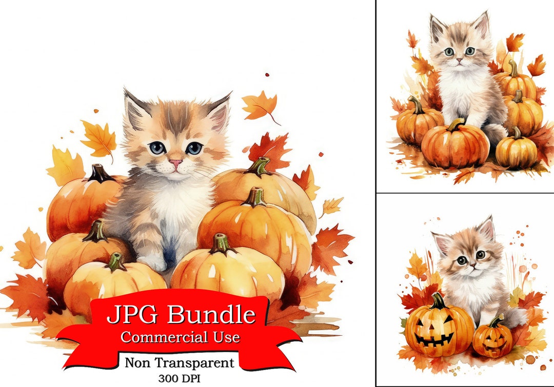 Kitten Pumpkin Patch Clipart, Picture for Tie, Print for T-shirt, Craft ...