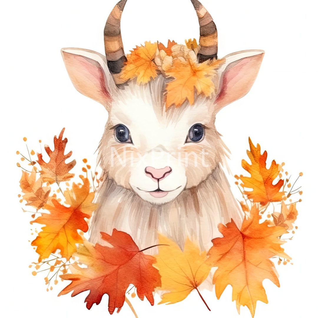 Goat Fall Foliage Clipart, Wall Art for College Apartment, Digital ...