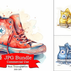 One Convers Sneaker: Charming Detailed Watercolor Clipart, Digital Paper Crafting, Digital Planner, Apparel, Commercial Use, 300 DPI