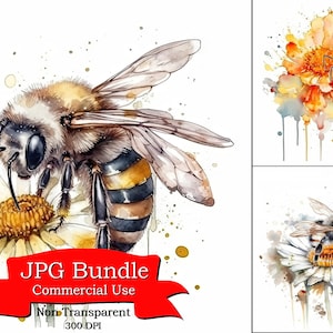Biene auf Blumenwiese: detaillierte, lebendige Aquarell Clipart, Natur-inspiriert, Aquarell Clipart, kommerzielle Nutzung, 300 DPI