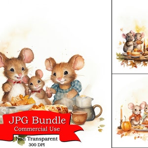 Cute Mouse Clipart, Tematy Święta Dziękczynienia, Sceny Rodzinnej Kolacji Clipart, Naklejka Cyfrowa Do Dziennika Książki, Obrazy Do Transferu Na Koszulki