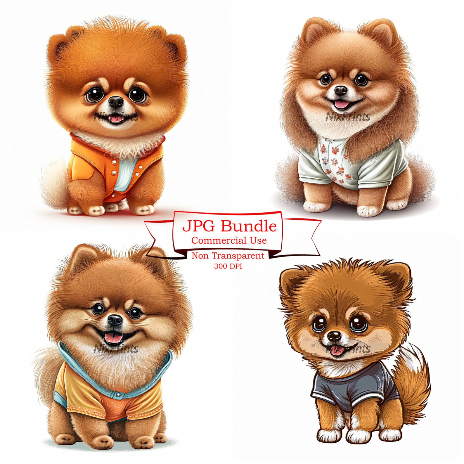 Cute Pomeranian Puppy Clipart Digital Image Downloads for - Etsy