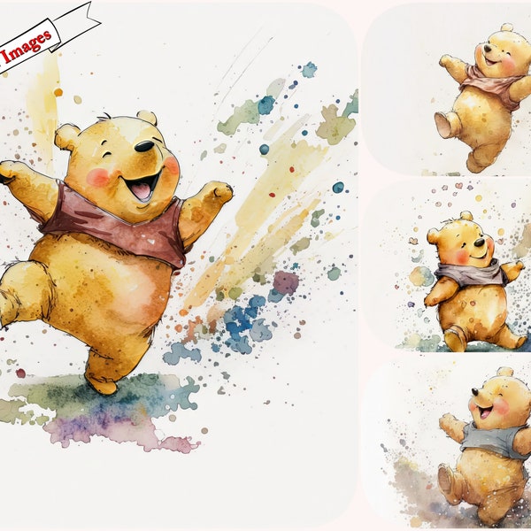 Con Honey Bear Clipart Set, Sea creativo con Winnie the Pooh Watercolor Clip Art Bundle, Cute Files, diseños digitales, Descarga instantánea