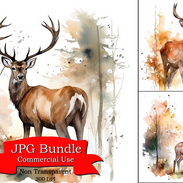 Deer Clipart, Adorable Watercolor Deer with Flowers Clipart, Digital Paper Crafting, Digital Planner, Apparel, Commercial Use, 300 DPI