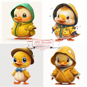 Canard et caneton Clipart Collection - 300 DPI téléchargements d&#39;images numériques JPG de haute qualité pour un usage commercial, canetons aquarelle en vestes,