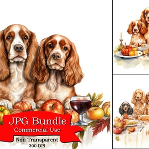 Imágenes Prediseñadas de perro Cocker Spaniel, temas de Acción de Gracias, imágenes prediseñadas de cena familiar, arte de pared para hombre de oficina, arte digital, descarga rápida, imagen de alta calidad