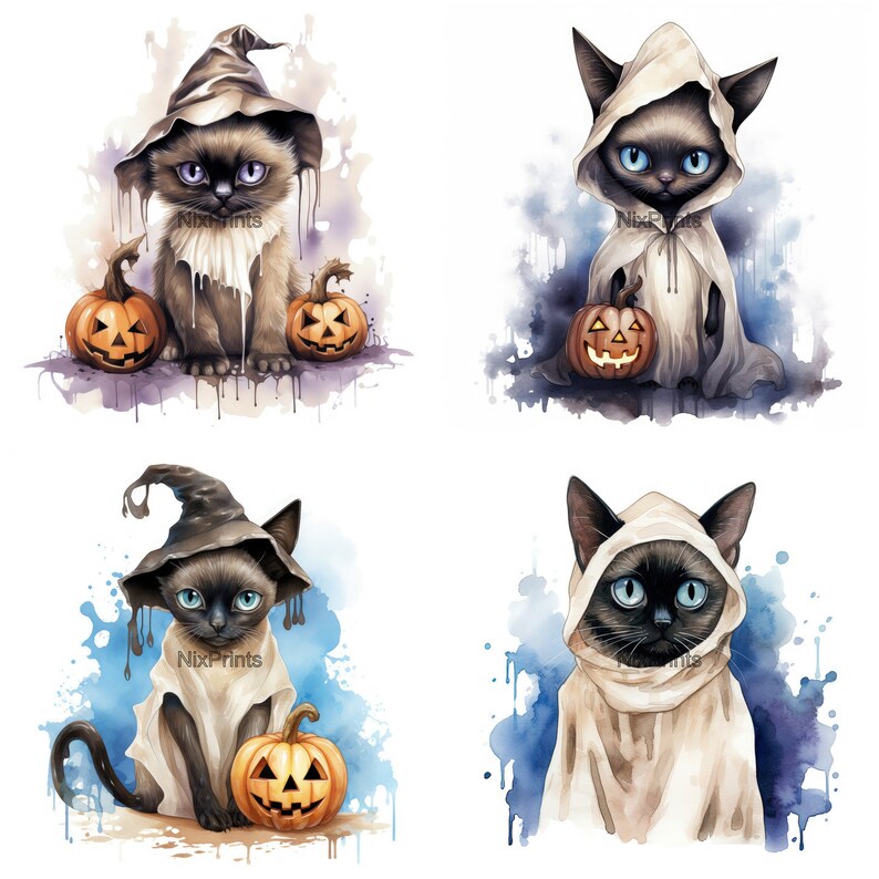 Siamese Clipart, Cat Clipart, Spooky Halloween Costume, Ghost, Witch Clipart, Design For Bag, Wall Art For Kids, Designs For Bags image 6