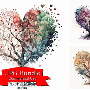 Clipart dell'albero pieno di cuore: design dell'albero stravagante con cuori per progetti romantici, matrimoni, progetti di San Valentino, uso commerciale