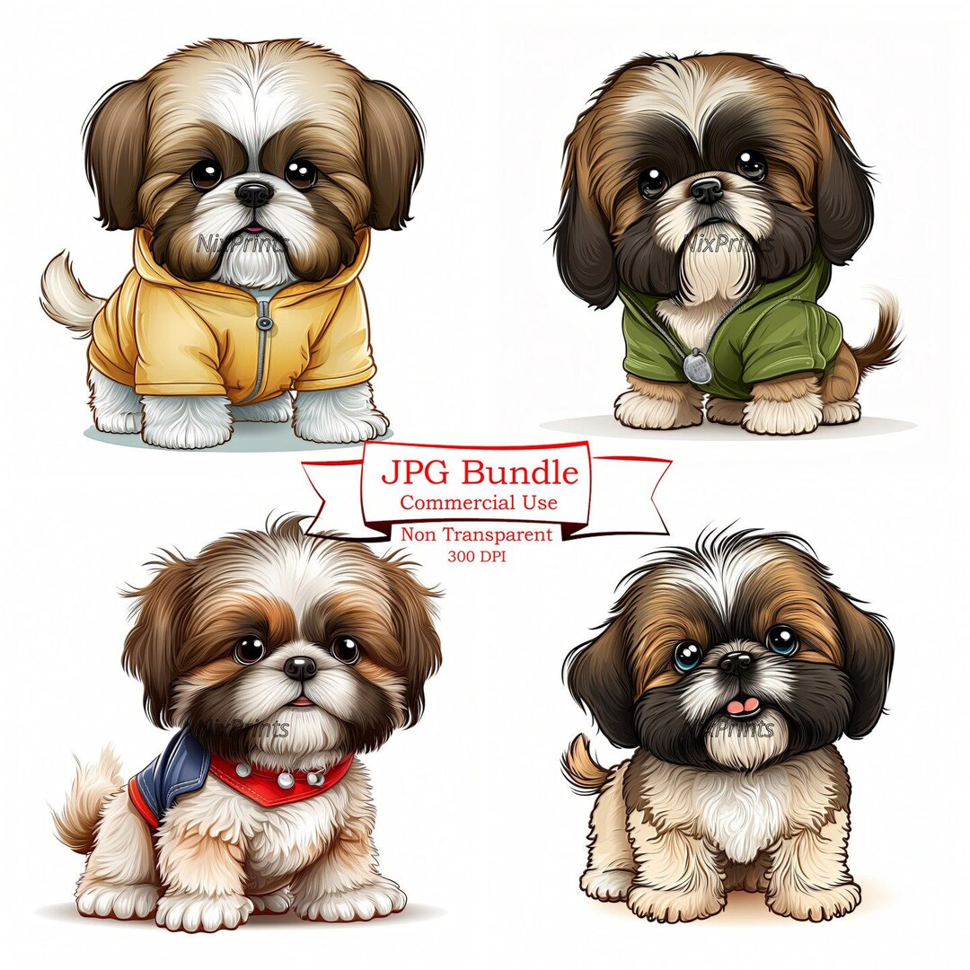 Shih Tzu Puppy Digital Painting Clipart, Cute Sheepdog Puppy,shih Tzu ...