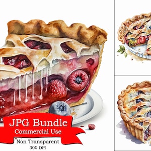 Clipart de torta: clipart de torta caseira em aquarela com fundo não transparente, perfeito para designs criativos com tema de panificação aconchegante, 300 dpi
