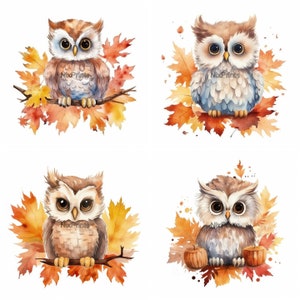 Owl Fall Foliage Clipart, Bird Clipart, Digital Sticker for Designer ...
