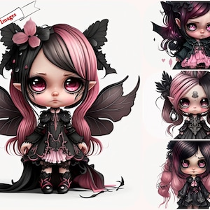 Gruselige süße Pastell Goth Fee Clipart lVector Grafiken für Halloween Designs Mystische Fee Clipart Bundle Magische Grafiken in Lila Thema