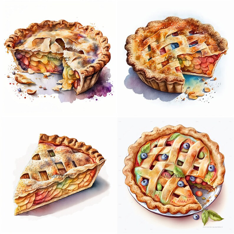 Apple Pie Clipart: Watercolor Clipart, Delicious Homemade Dessert ...